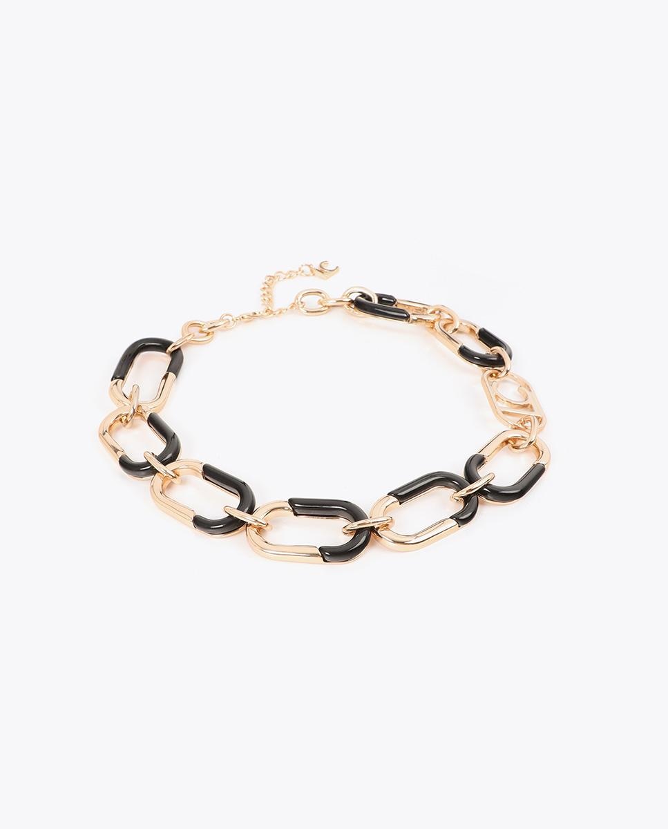 Colar de Corrente Combinada Dourado e Acrílico Preto-2