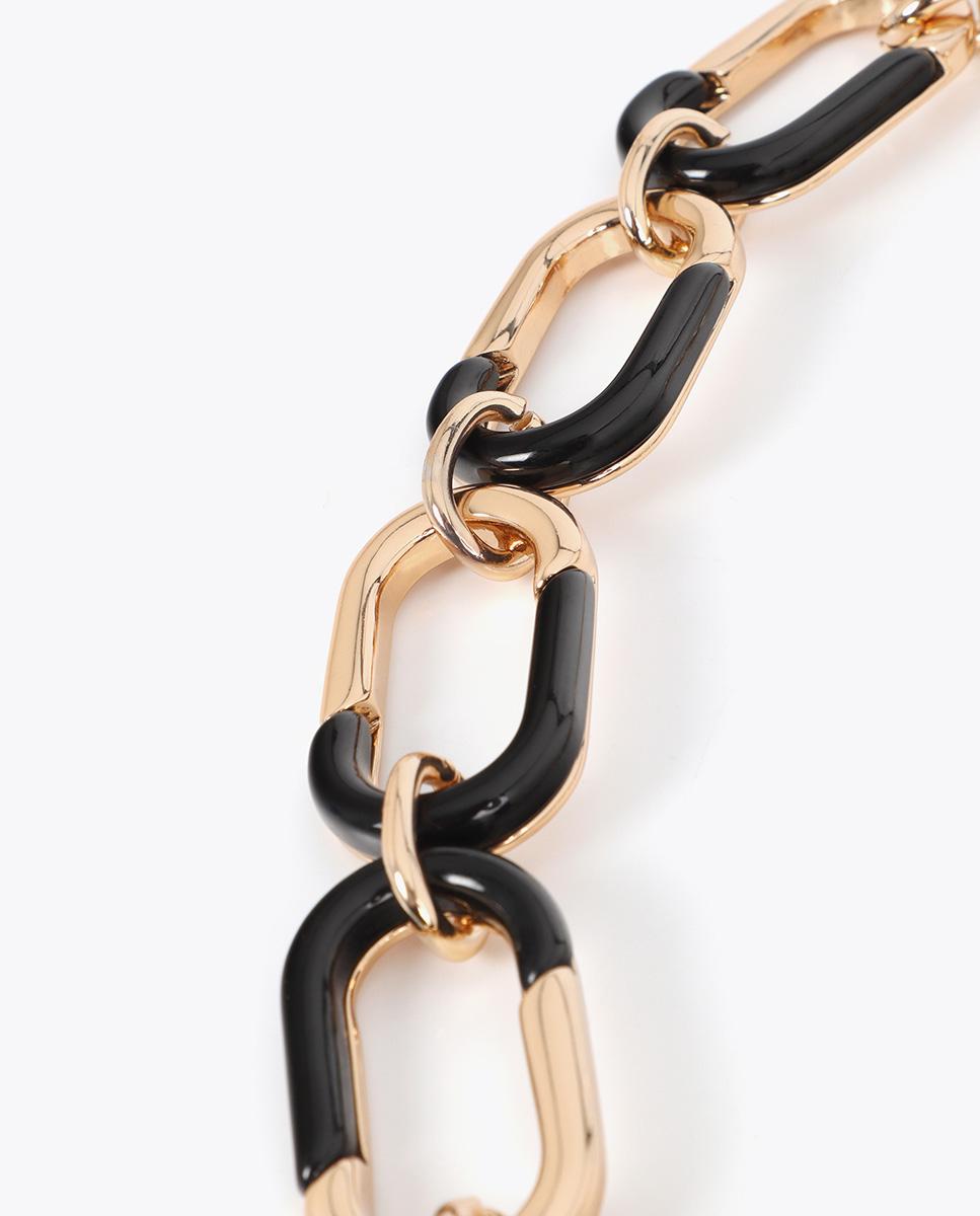 Colar de Corrente Combinada Dourado e Acrílico Preto-3