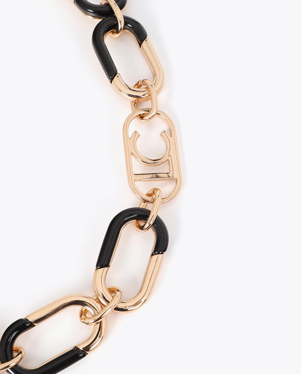 Colar de Corrente Combinada Dourado e Acrílico Preto-4