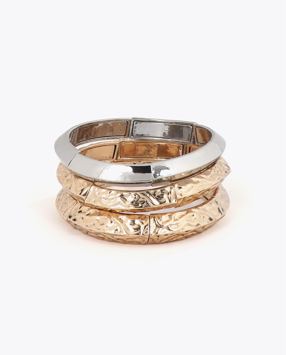 Pulseira com Charms Elástica com Textura Bicolor Dourado-1