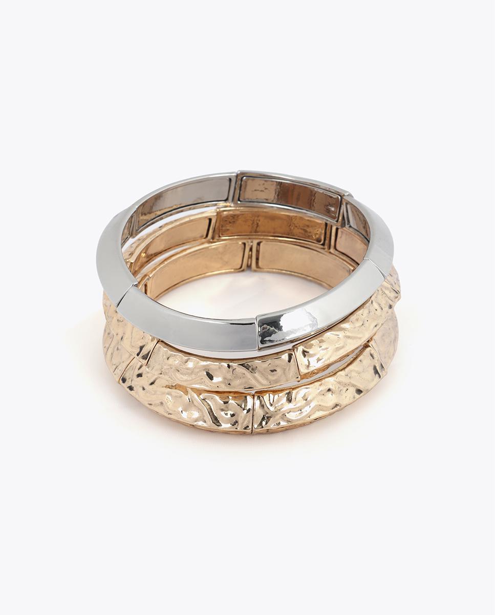 Pulseira com Charms Elástica com Textura Bicolor Dourado-2