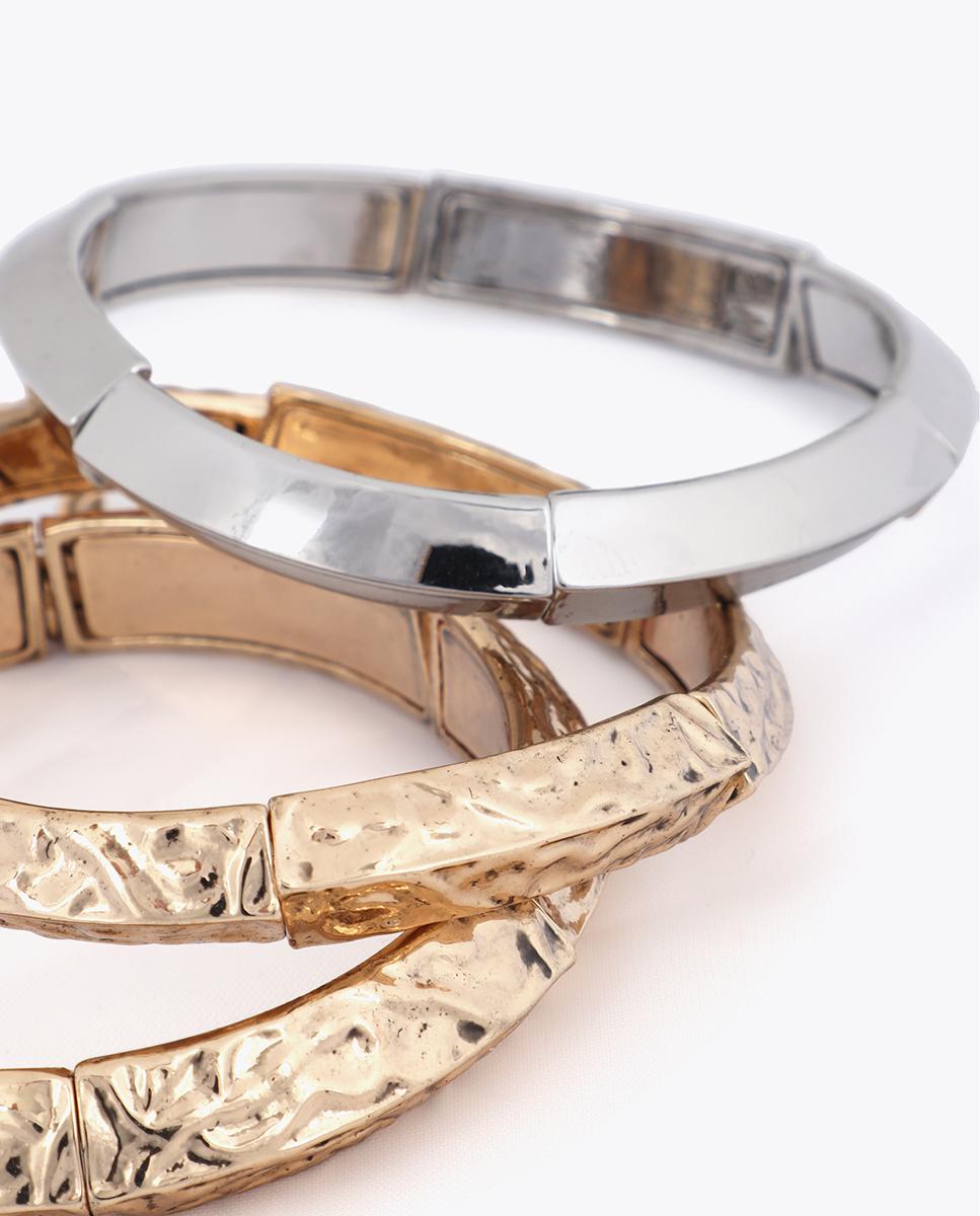 Pulseira com Charms Elástica com Textura Bicolor Dourado-4