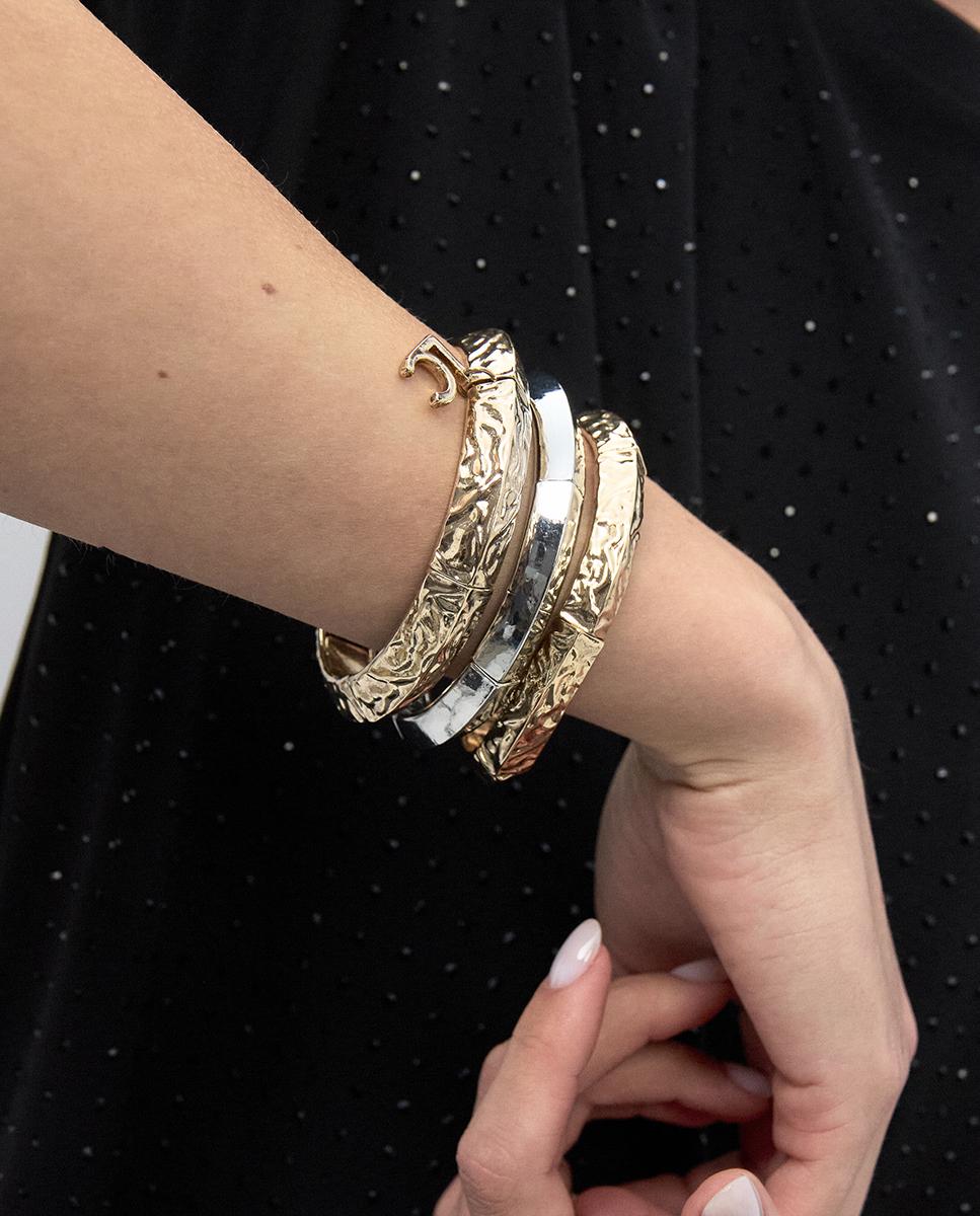 Pulseira com Charms Elástica com Textura Bicolor Dourado-6
