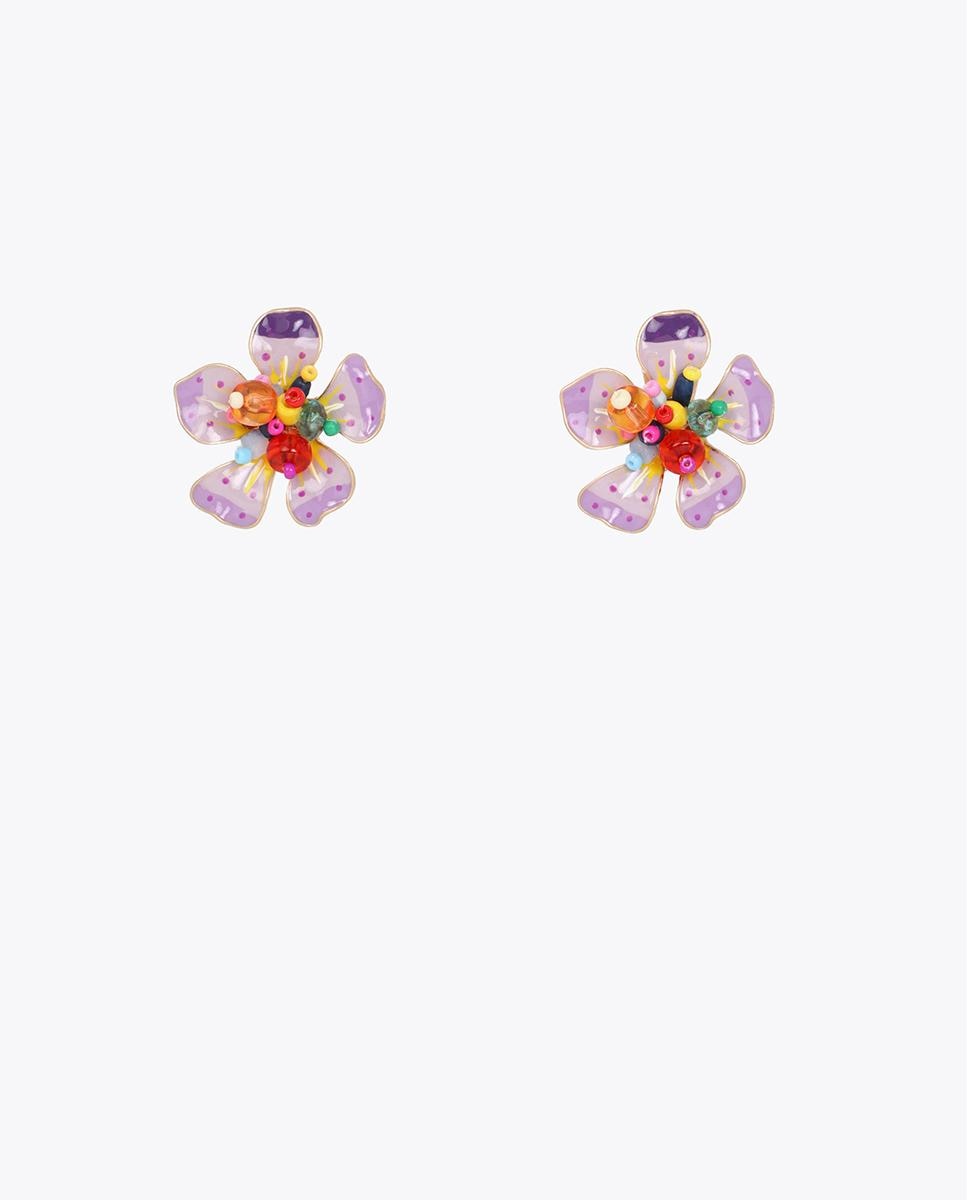 Imagem 0 de Brincos de Flor Lacada com Abalórios Multicolor