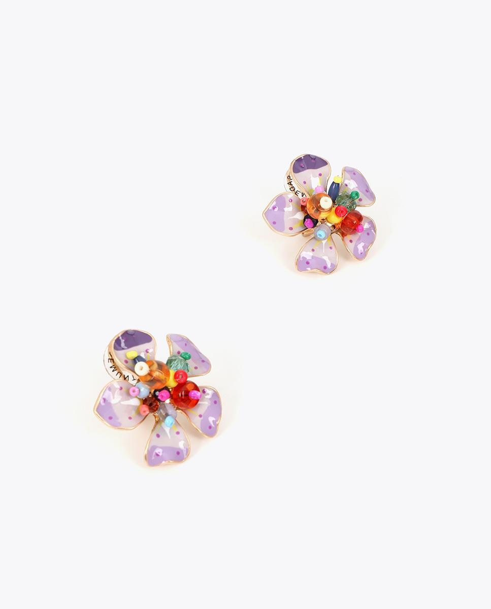 Brincos de Flor Lacada com Abalórios Multicolor Multicolor-2