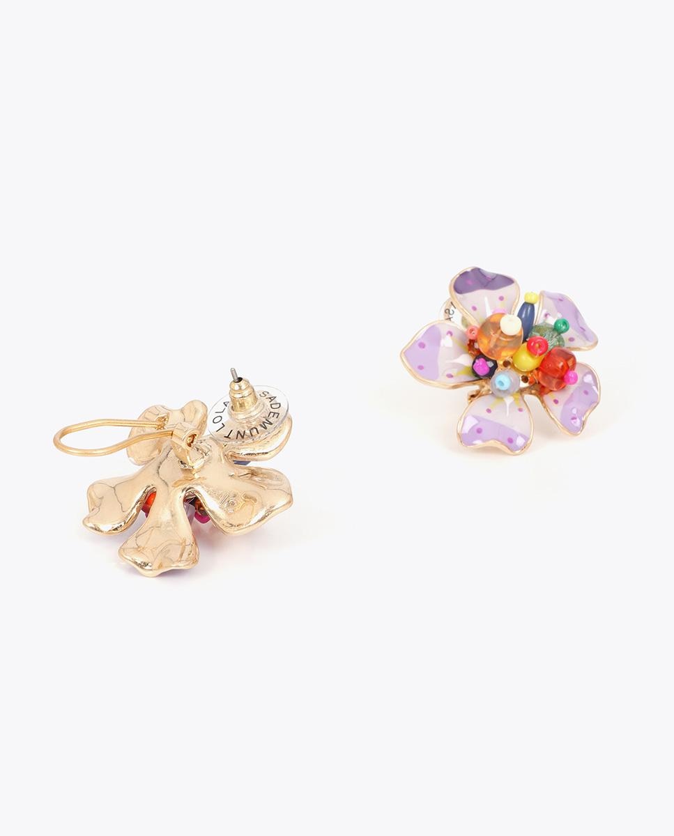 Brincos de Flor Lacada com Abalórios Multicolor Multicolor-3