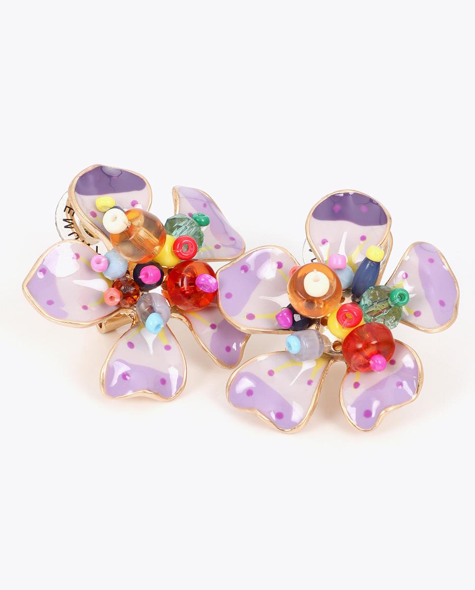 Brincos de Flor Lacada com Abalórios Multicolor Multicolor-4