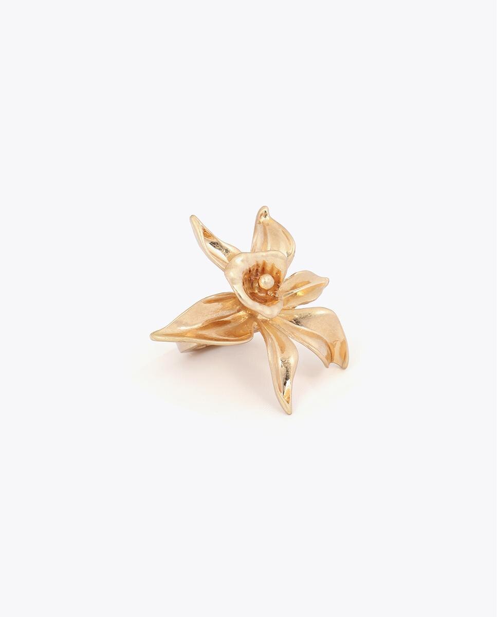 Anel com Pedras de Flor Metálica Dourado-2