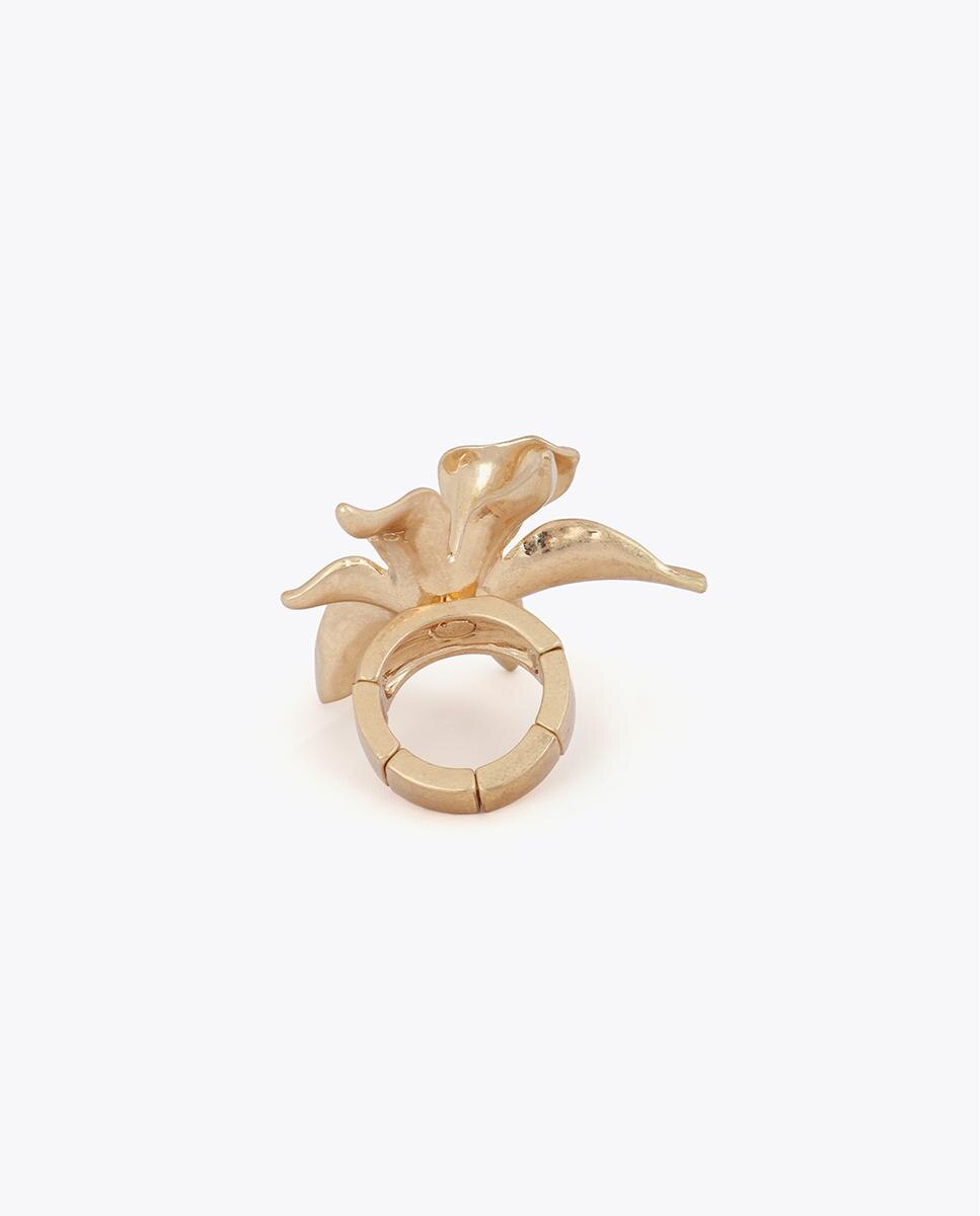Anel com Pedras de Flor Metálica Dourado-4
