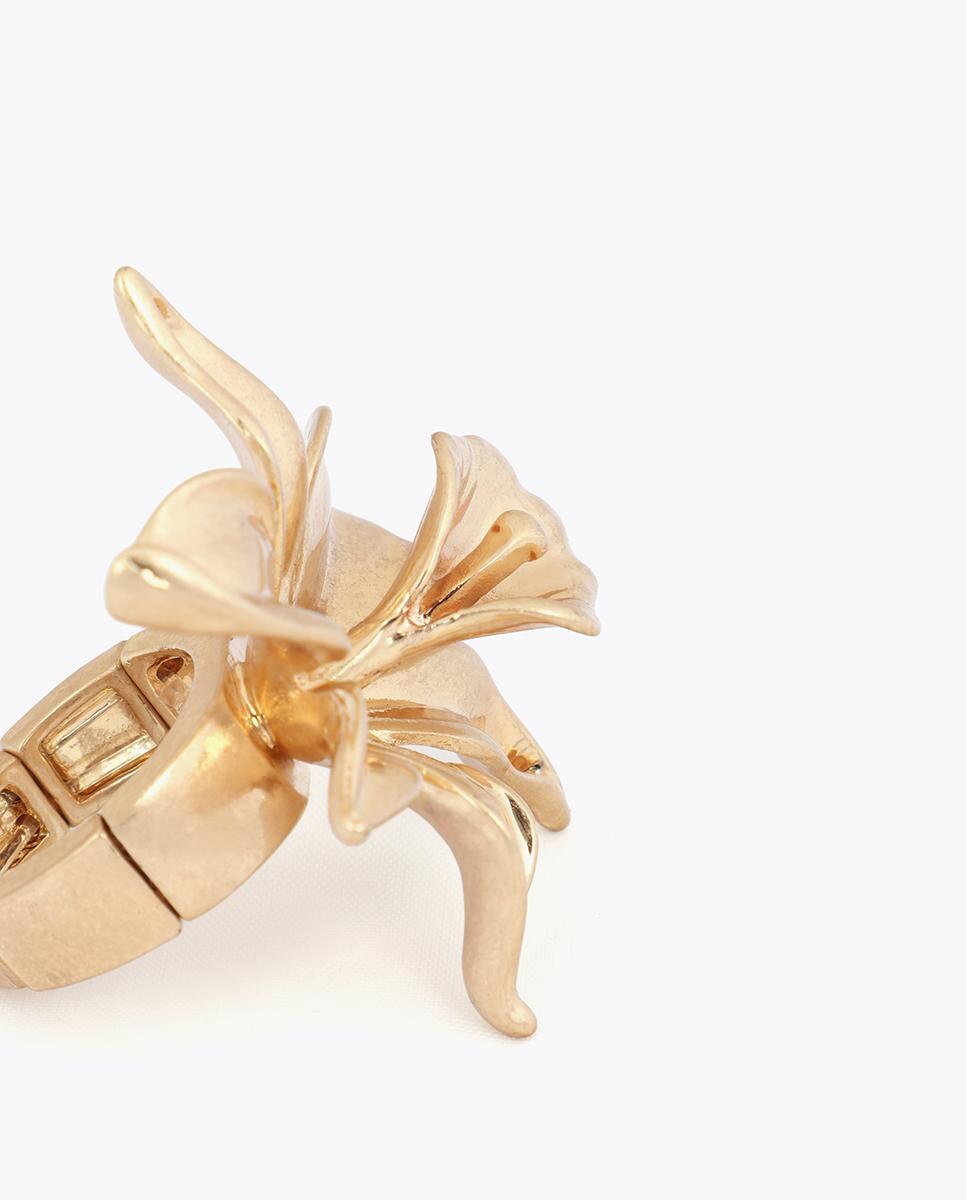 Anel com Pedras de Flor Metálica Dourado-5