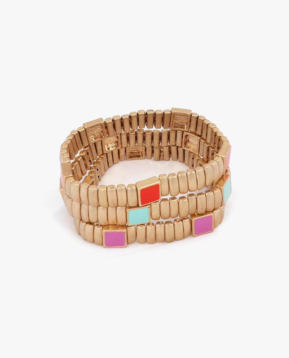 Pulseira com Charms Elástica Metálica com Detalhes de Cor Multicolor-2