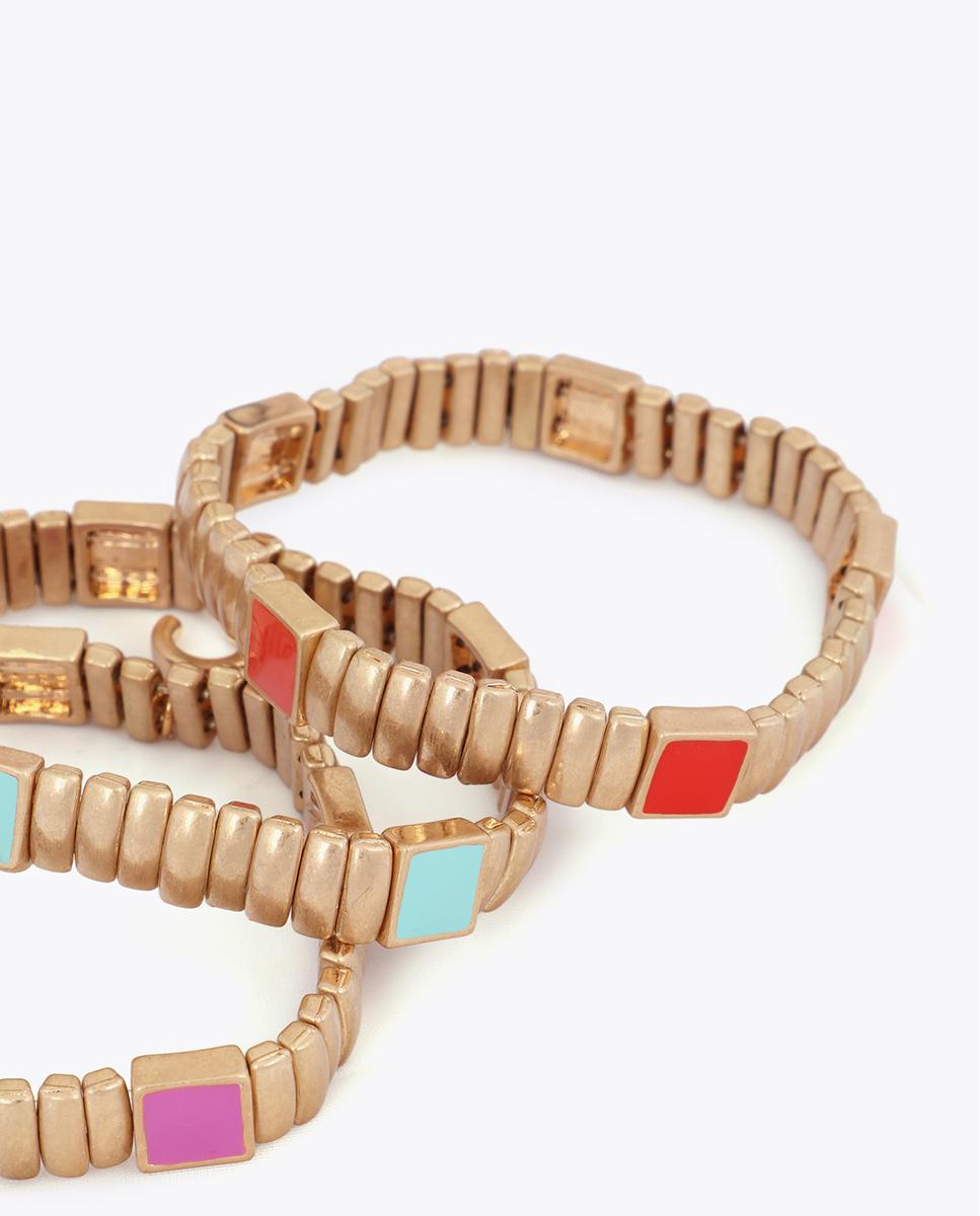 Pulseira com Charms Elástica Metálica com Detalhes de Cor Multicolor-3