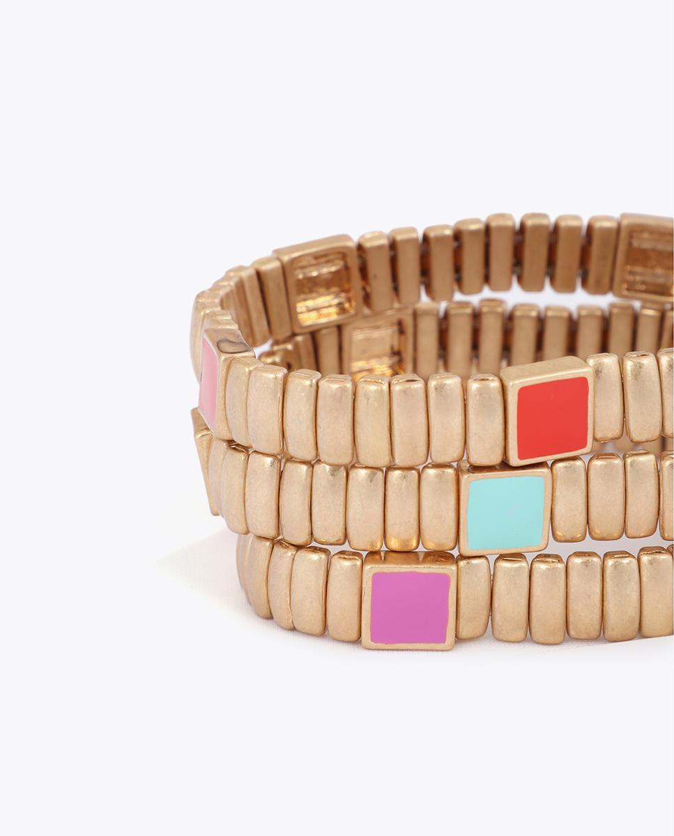 Pulseira com Charms Elástica Metálica com Detalhes de Cor Multicolor-5