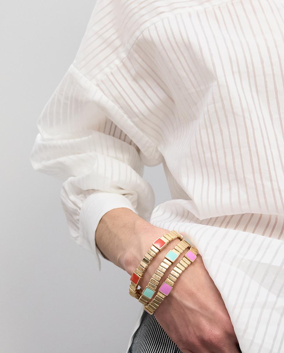 Pulseira com Charms Elástica Metálica com Detalhes de Cor Multicolor-6
