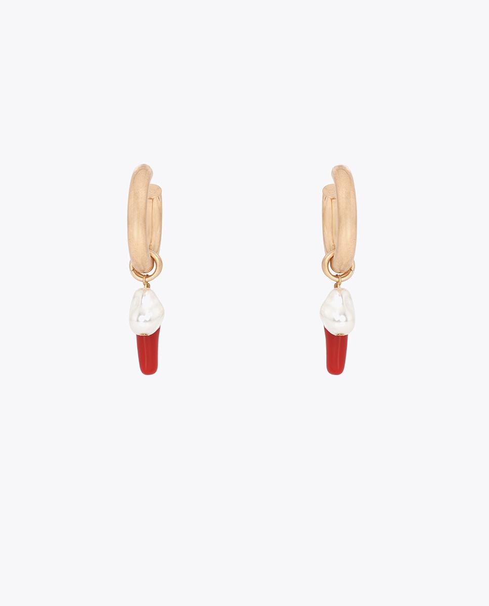 Brincos de Aro com Charms de Coral e Pérola Multicolor-1