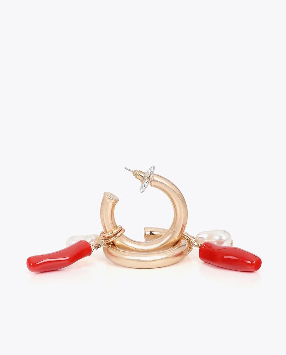 Brincos de Aro com Charms de Coral e Pérola Multicolor-5