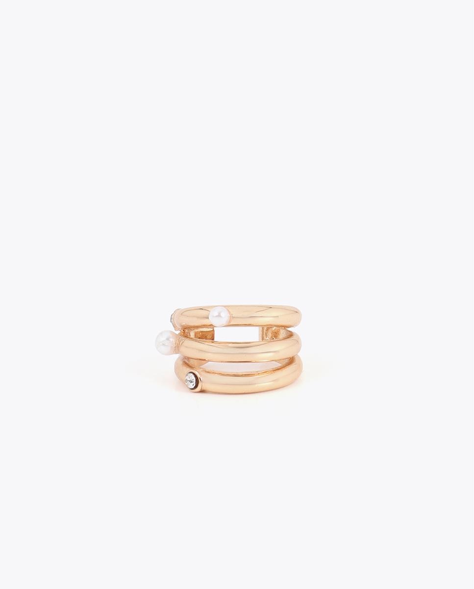Aro Combinado Pérolas e Cristais Dourado-1