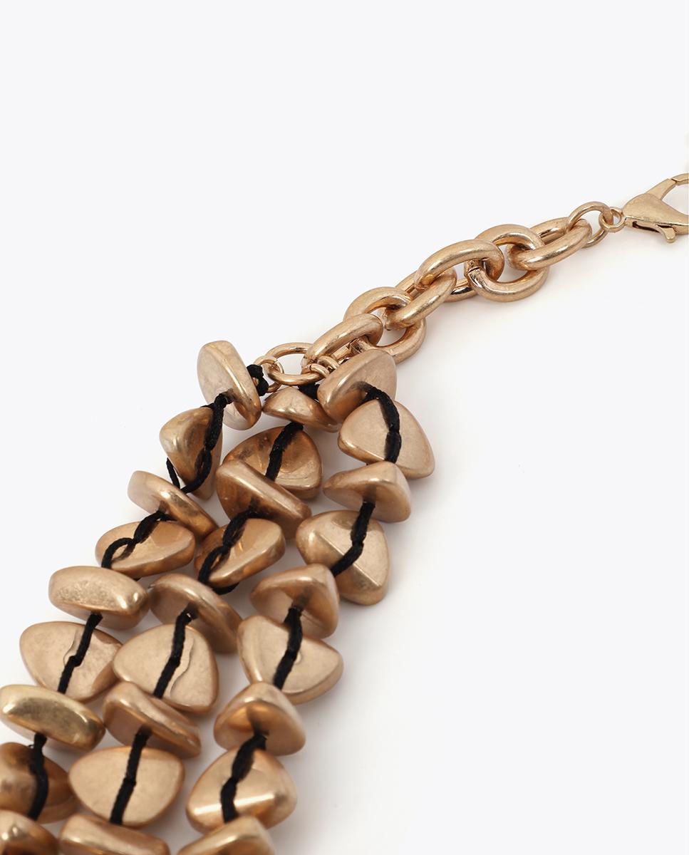 Colar Múltiplo com Aplicação de Abalorios Dourado-4