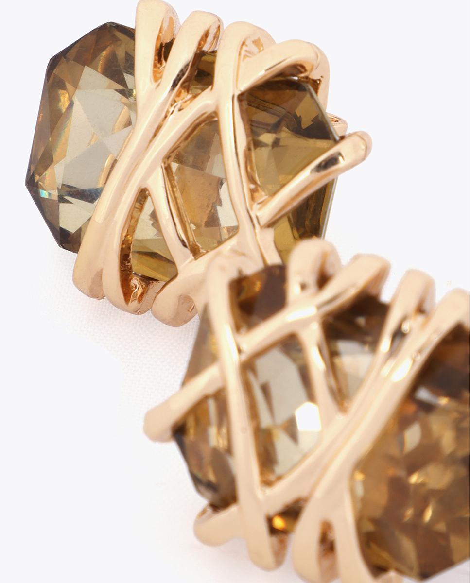 Brincos Grandes Maxi Cristal com Detalhe Metálico Castanho-5