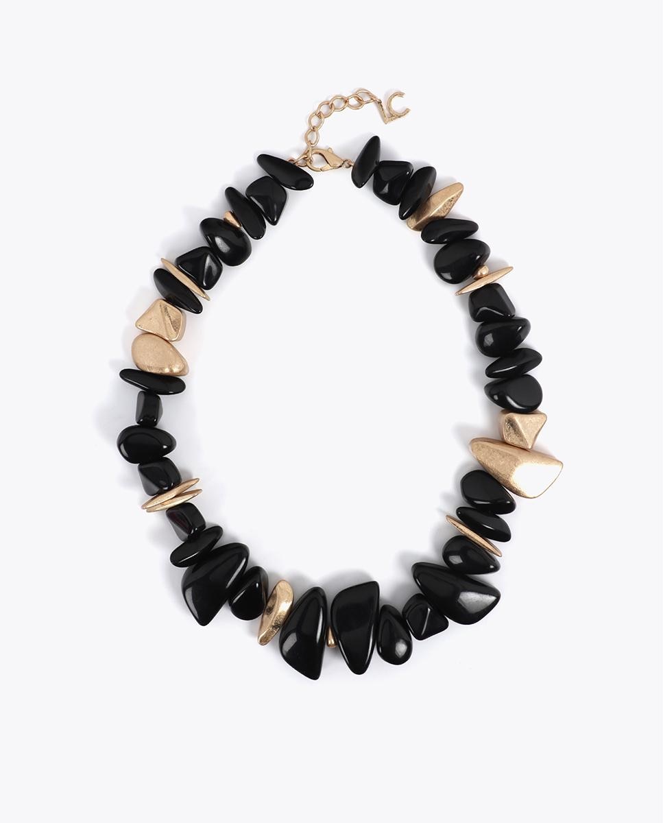 Colar Acrílico Combinado com Peças Metálicas Preto-1