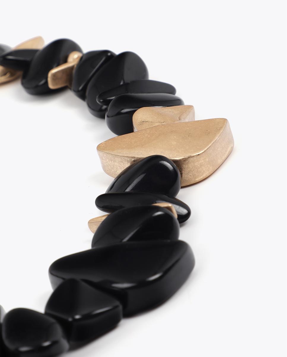 Colar Acrílico Combinado com Peças Metálicas Preto-3