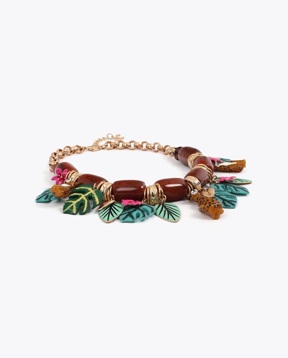 Colar Curto de Corrente com Charms Tropicais Multicolor-2