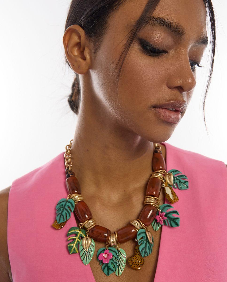 Colar Curto de Corrente com Charms Tropicais Multicolor-5