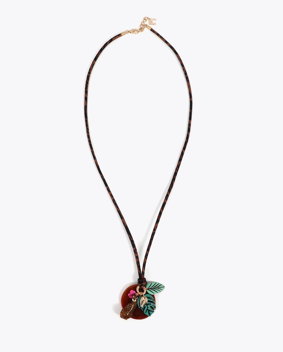 Imagem 0 de Corrente com Pendentes Compridos com Cordão Animal Print e Charms Tropicais