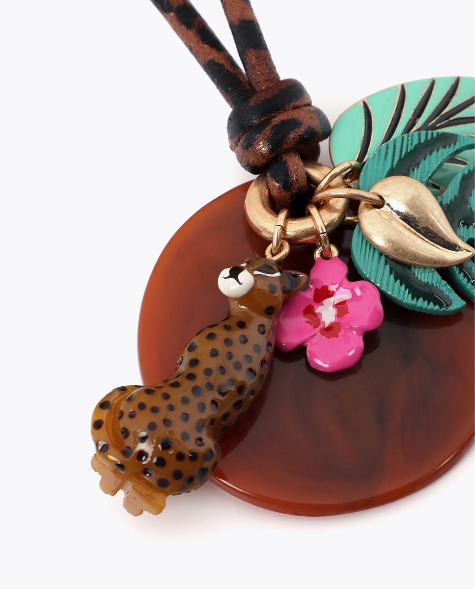 Corrente com Pendentes Compridos com Cordão Animal Print e Charms Tropicais Multicolor-4