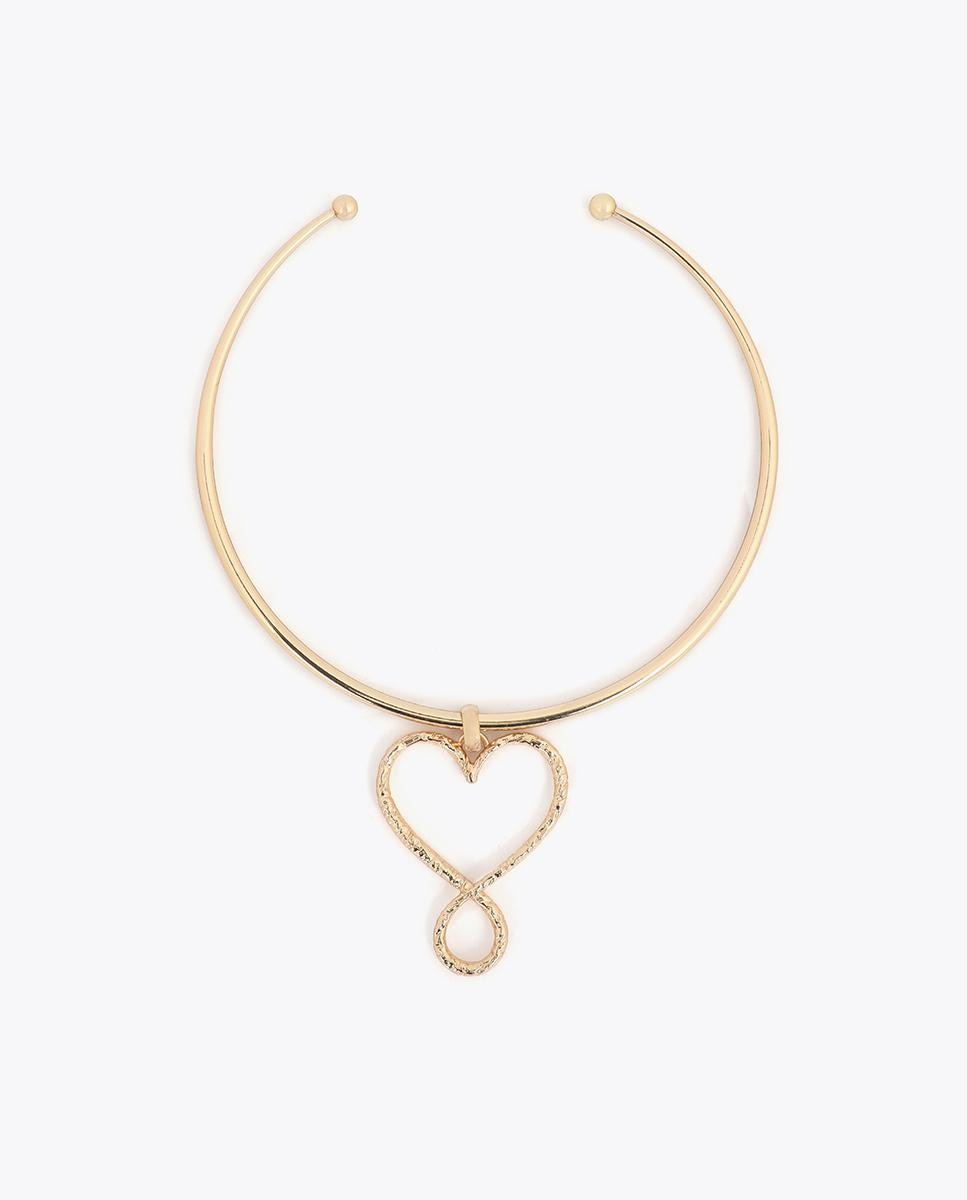 Choker Coração Infinito com Textura Martelada Dourado-1