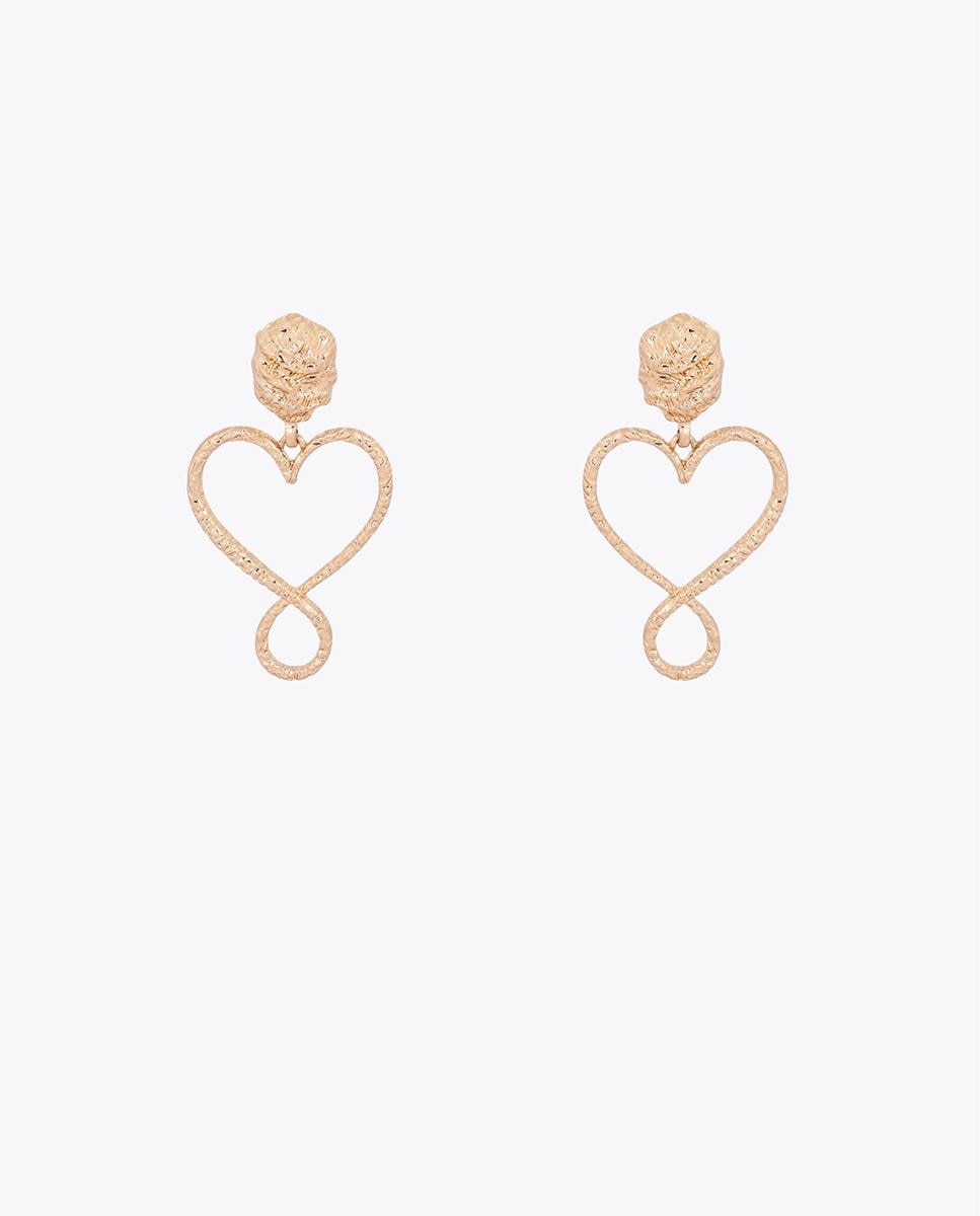 Brincos de Gota Coração Infinito com Textura Martelada Dourado-1