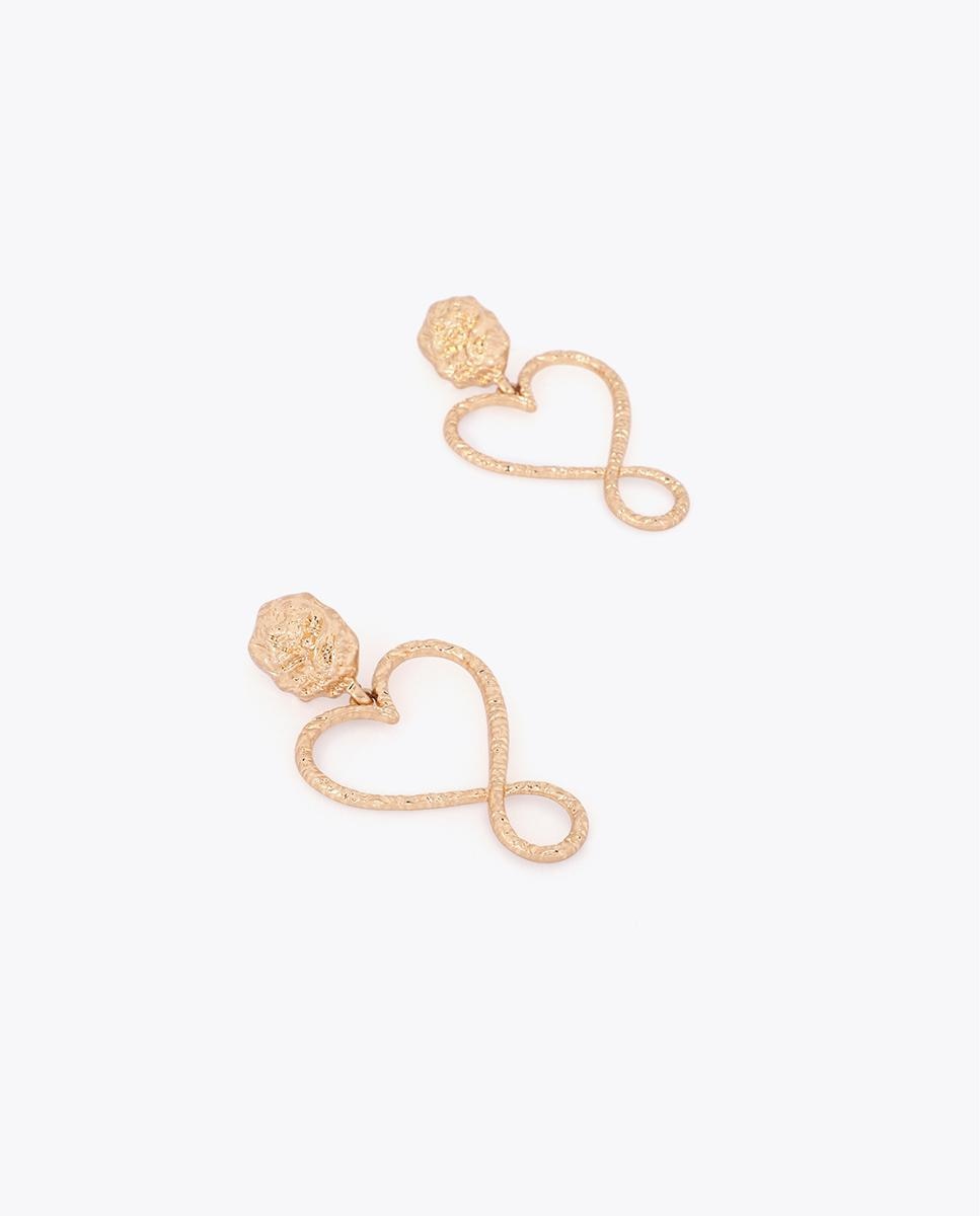Brincos de Gota Coração Infinito com Textura Martelada Dourado-2