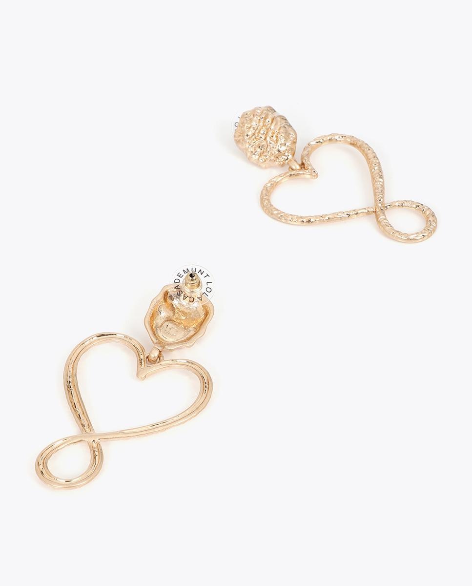 Brincos de Gota Coração Infinito com Textura Martelada Dourado-3
