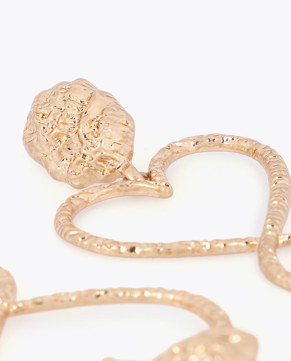 Brincos de Gota Coração Infinito com Textura Martelada Dourado-4