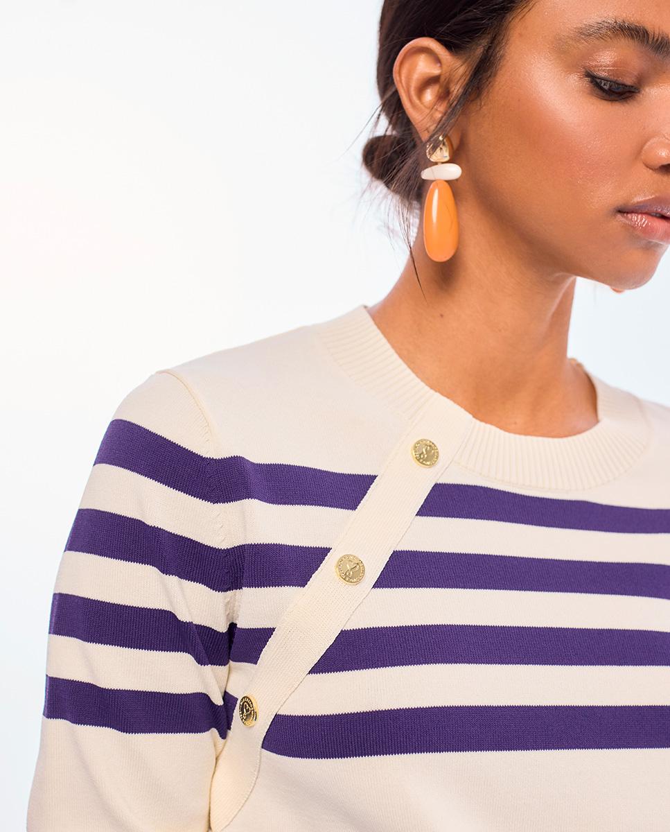 Camisola Marinheira com Botões Decorativos Branco / Azul-2