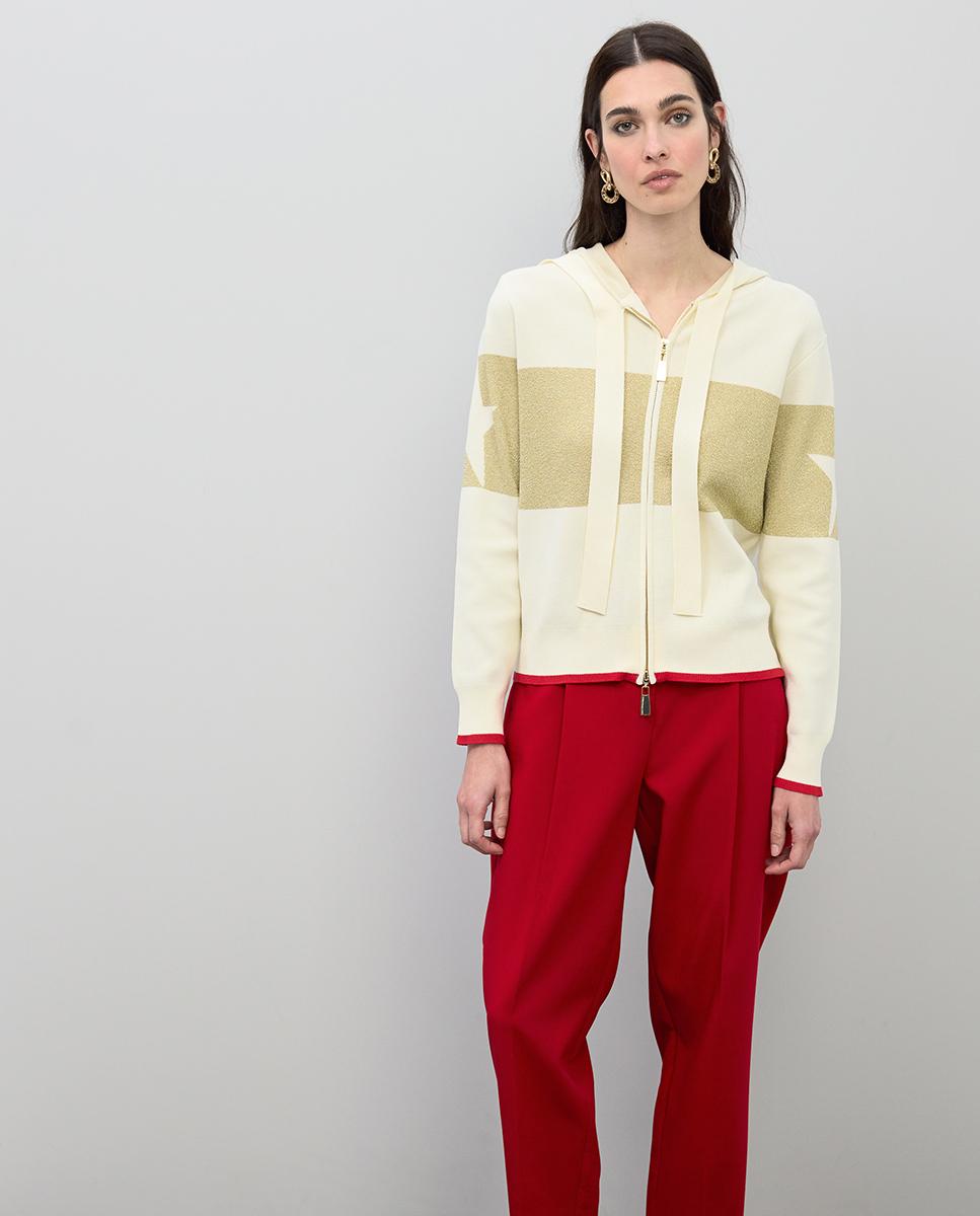 Sweatshirt com Fecho Zip e Capuz e Detalhes Lurex Cru-5