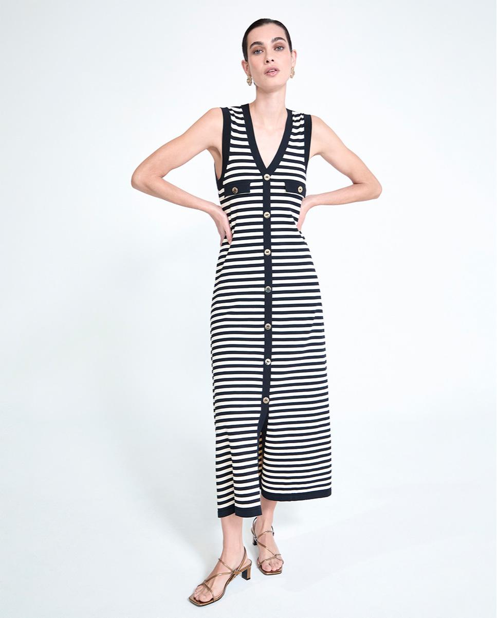 Vestido de Malha Marinheiro Aberto Preto / Branco-1