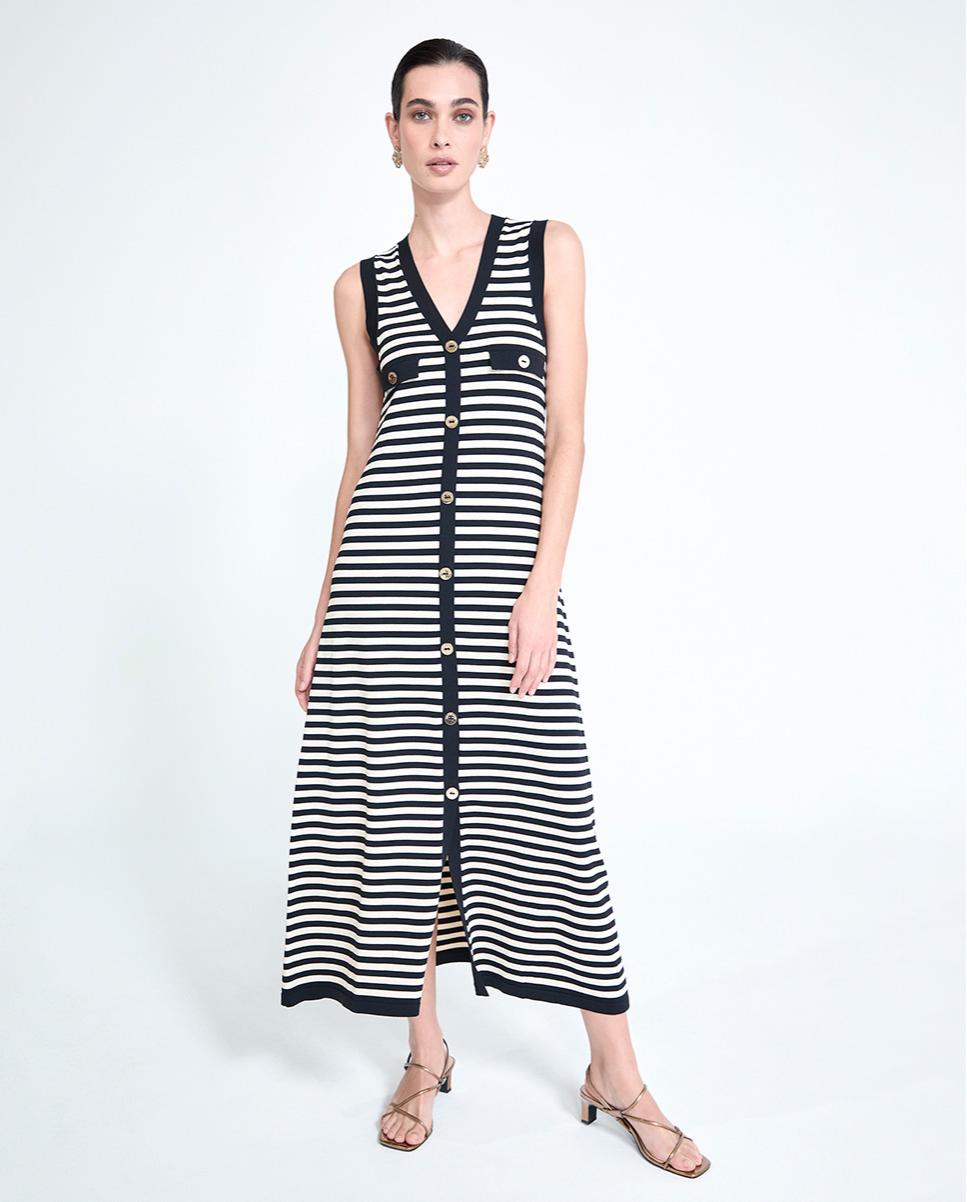 Vestido de Malha Marinheiro Aberto Preto / Branco-2