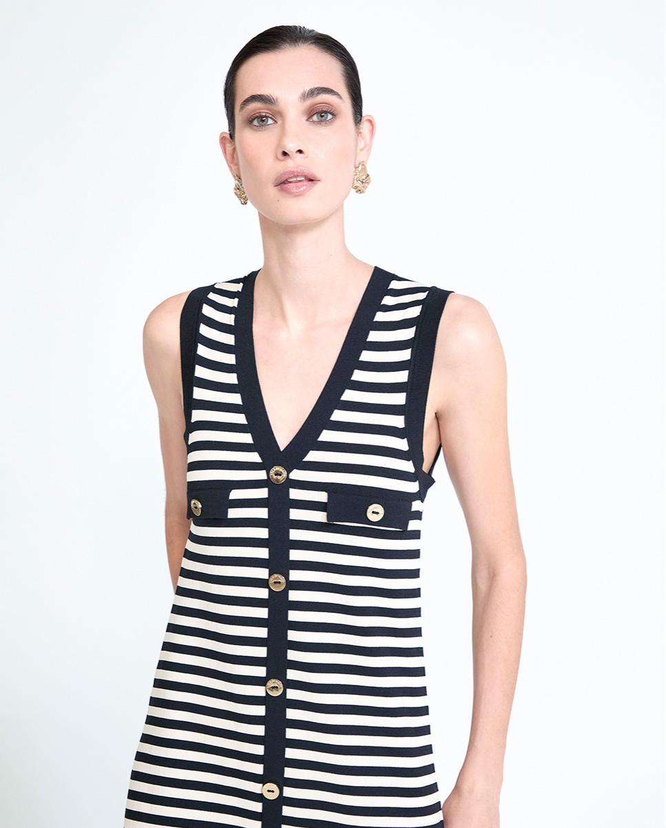 Vestido de Malha Marinheiro Aberto Preto / Branco-3