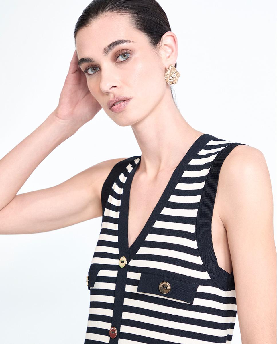 Vestido de Malha Marinheiro Aberto Preto / Branco-4
