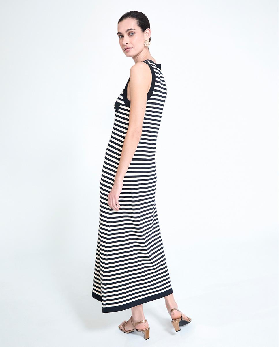 Vestido de Malha Marinheiro Aberto Preto / Branco-5