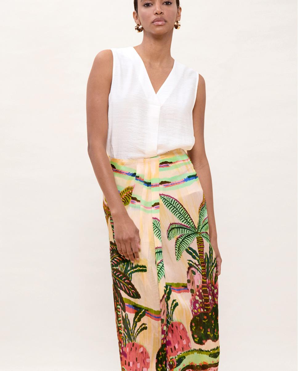 Saia Midi com Estampado Multicolor Multicolor-2