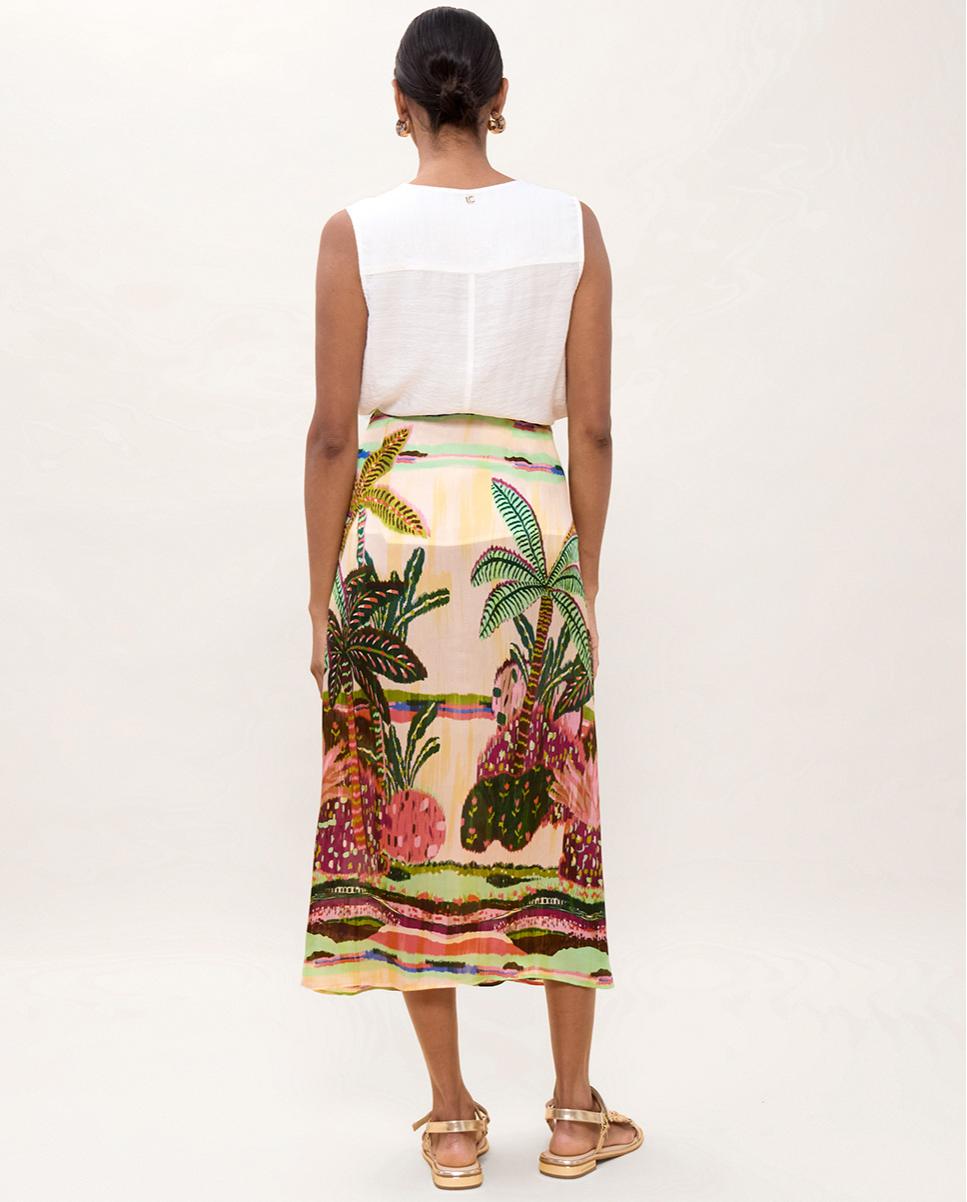 Saia Midi com Estampado Multicolor Multicolor-3