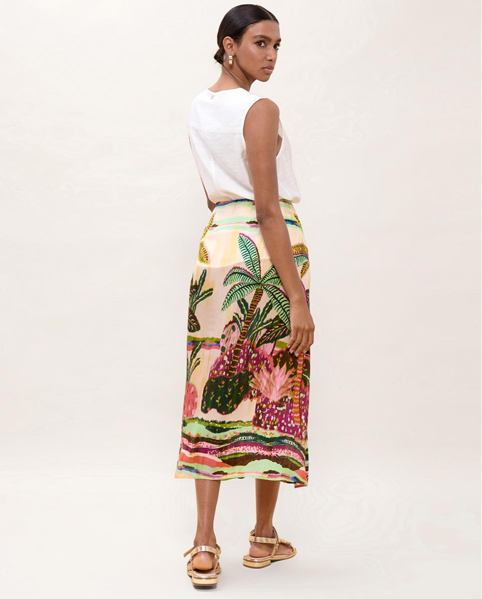 Saia Midi com Estampado Multicolor Multicolor-4