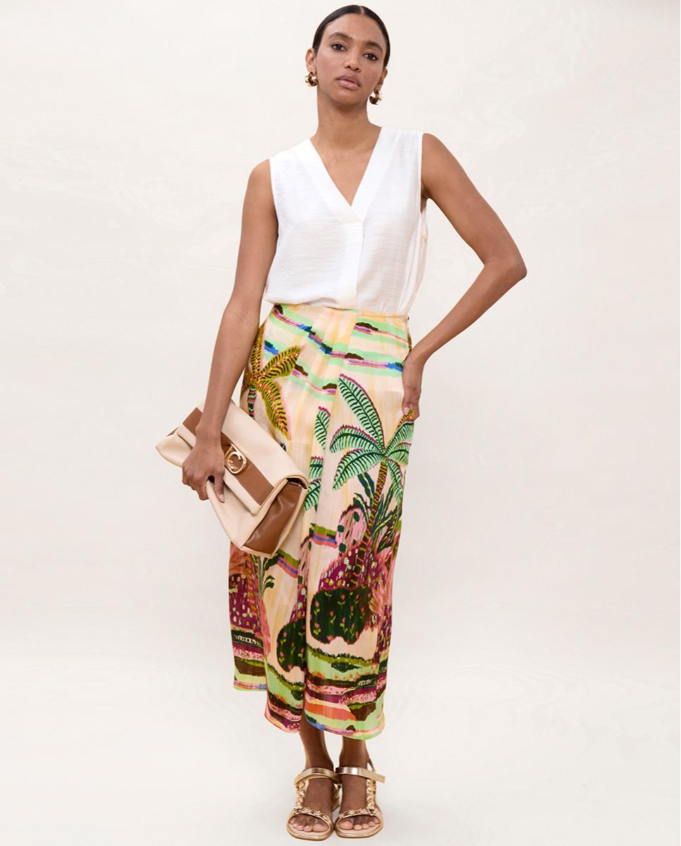 Saia Midi com Estampado Multicolor Multicolor-5