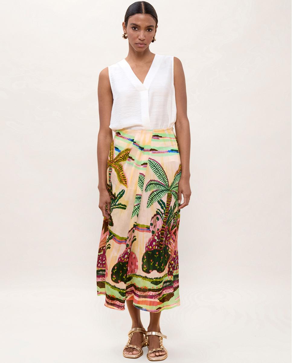 Imagem 0 de Saia Midi com Estampado Multicolor