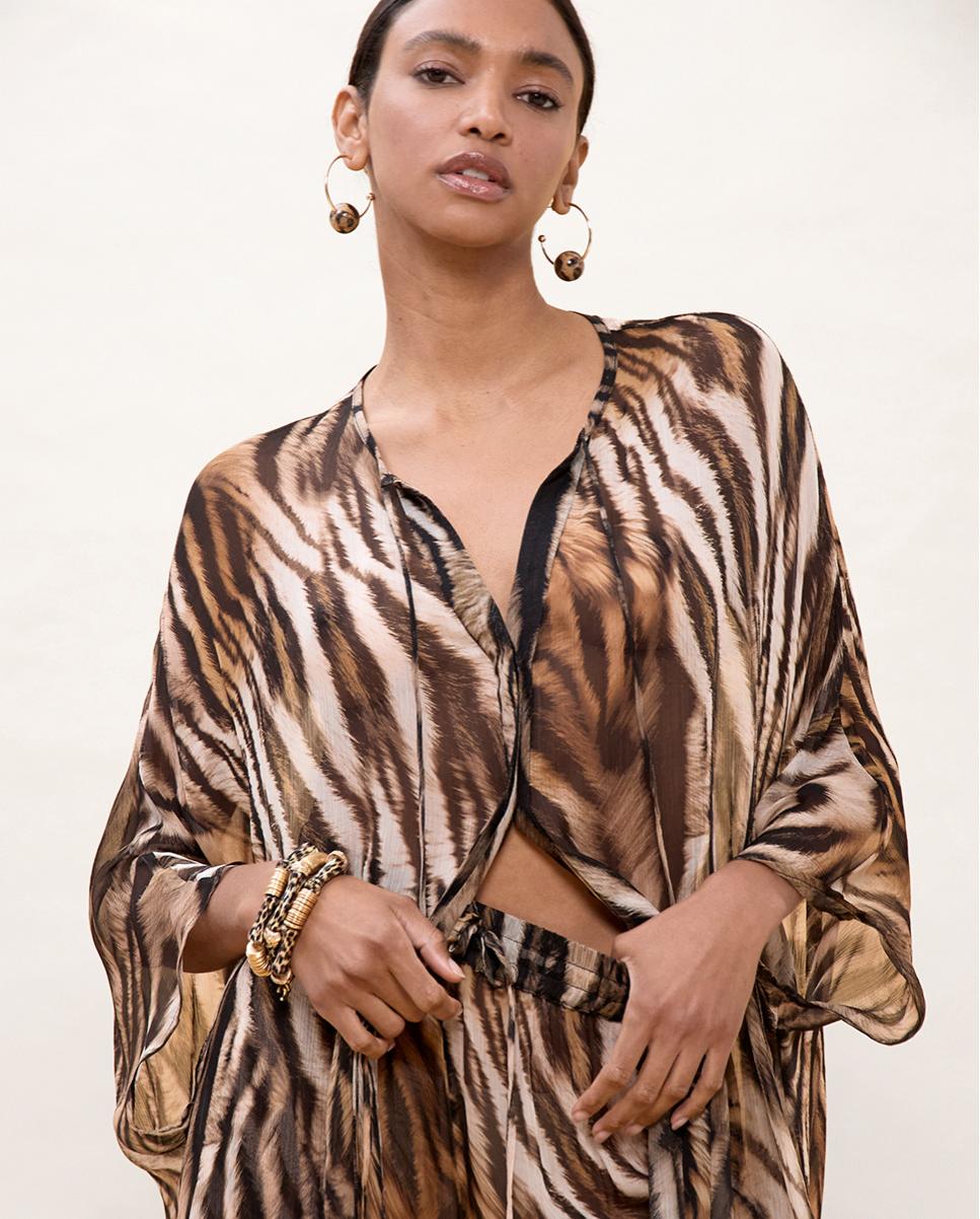 Camisa com Animal Print de Zebra Preto / Natural-3