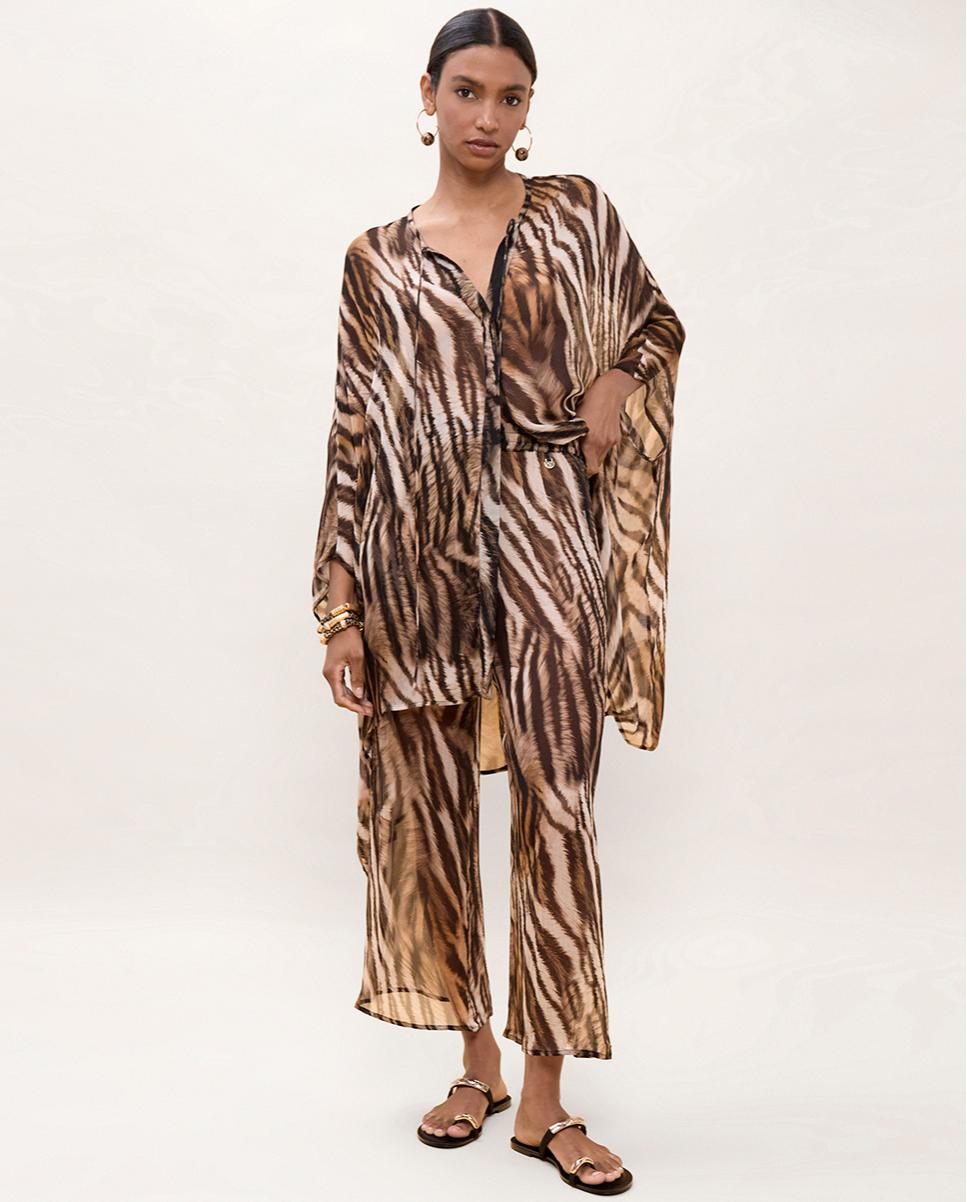 Camisa com Animal Print de Zebra Preto / Natural-6