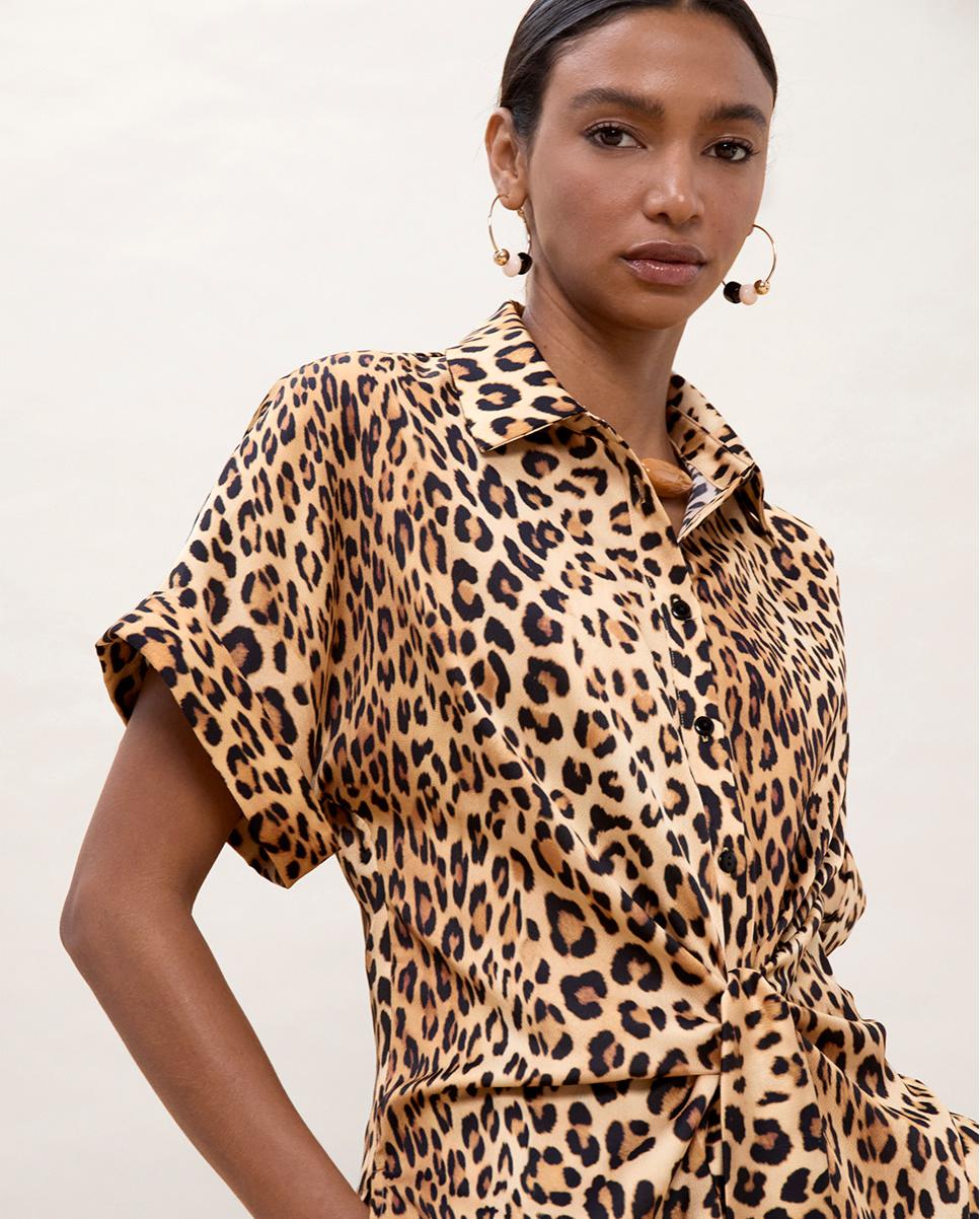 Camisa com Nó Animal Print Preto / Natural-2
