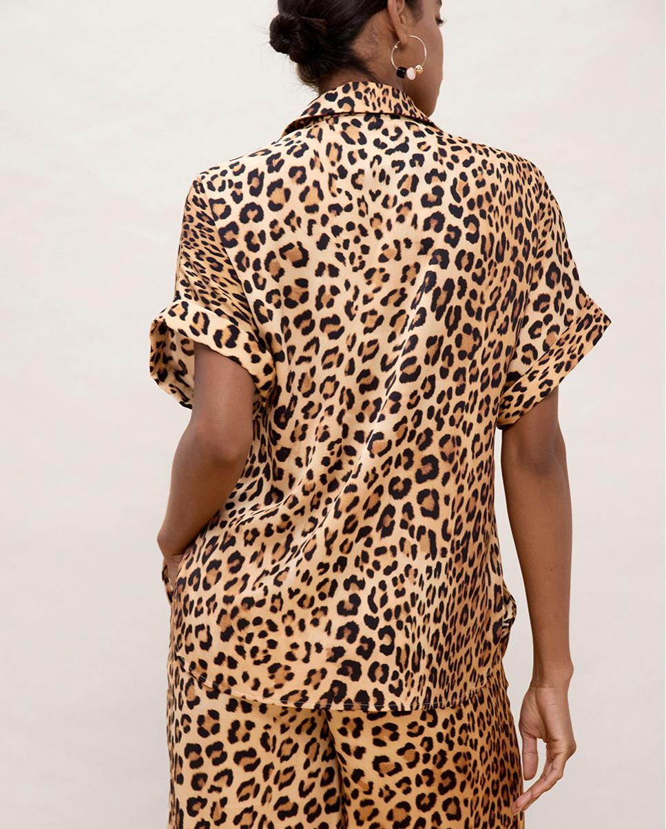 Camisa com Nó Animal Print Preto / Natural-3